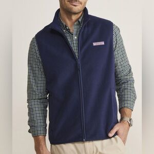 Vineyard Vines Navy Blue Fleece Zip Front Sleeveless Sweater Vest Size Large